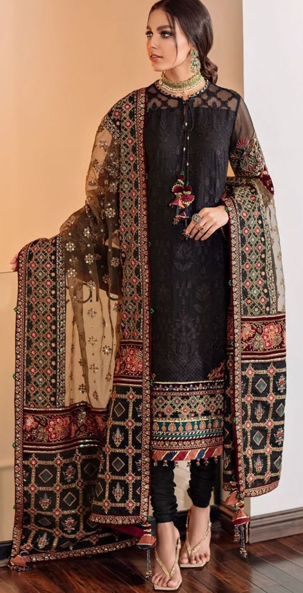 Black georgette embroidered dress material 9