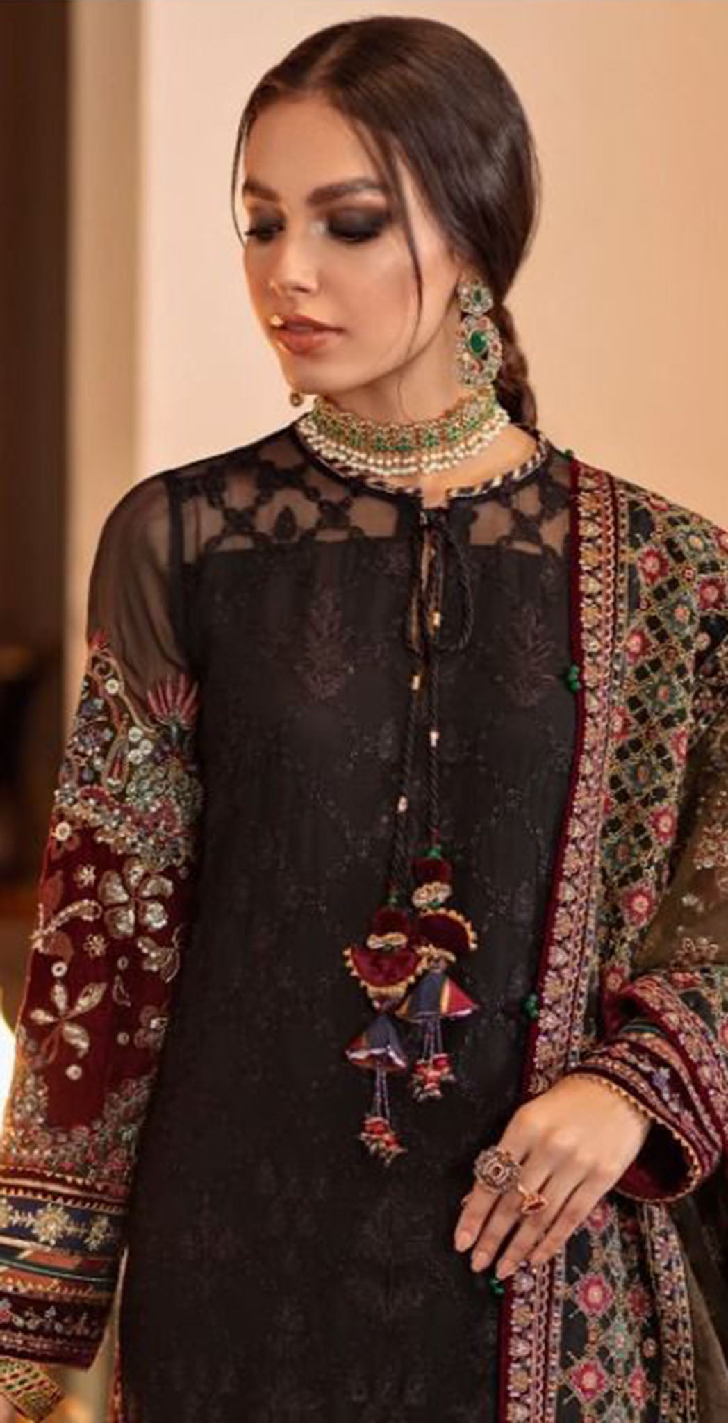 Black georgette embroidered dress material 9