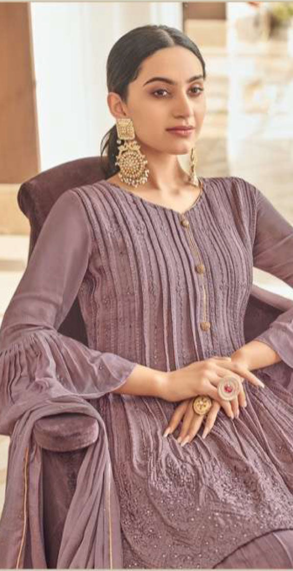 Women chinon silk with embroidery ready to wear sharara set