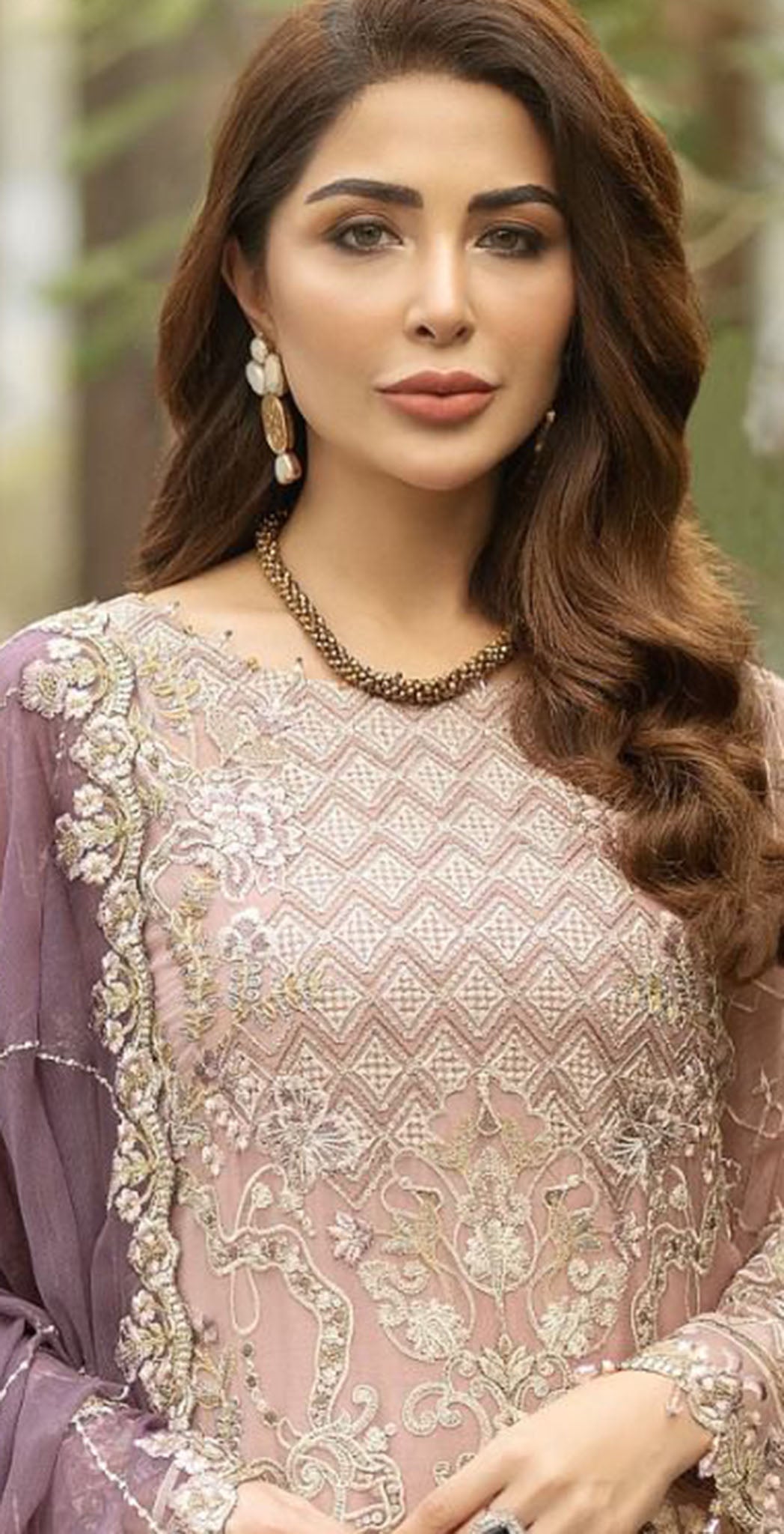 Pink georgette embroidered dress material