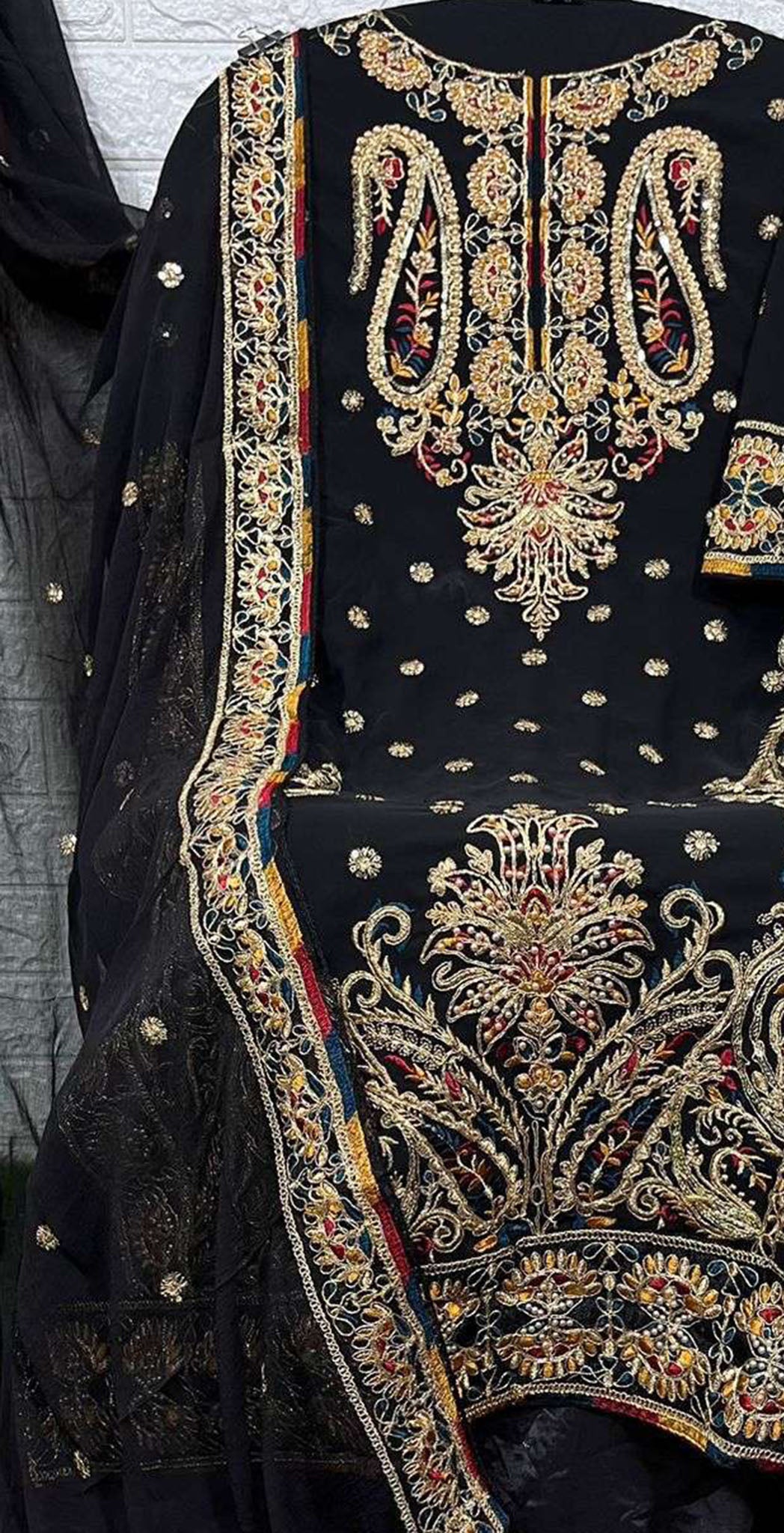 Black georgette embroidered dress material 12