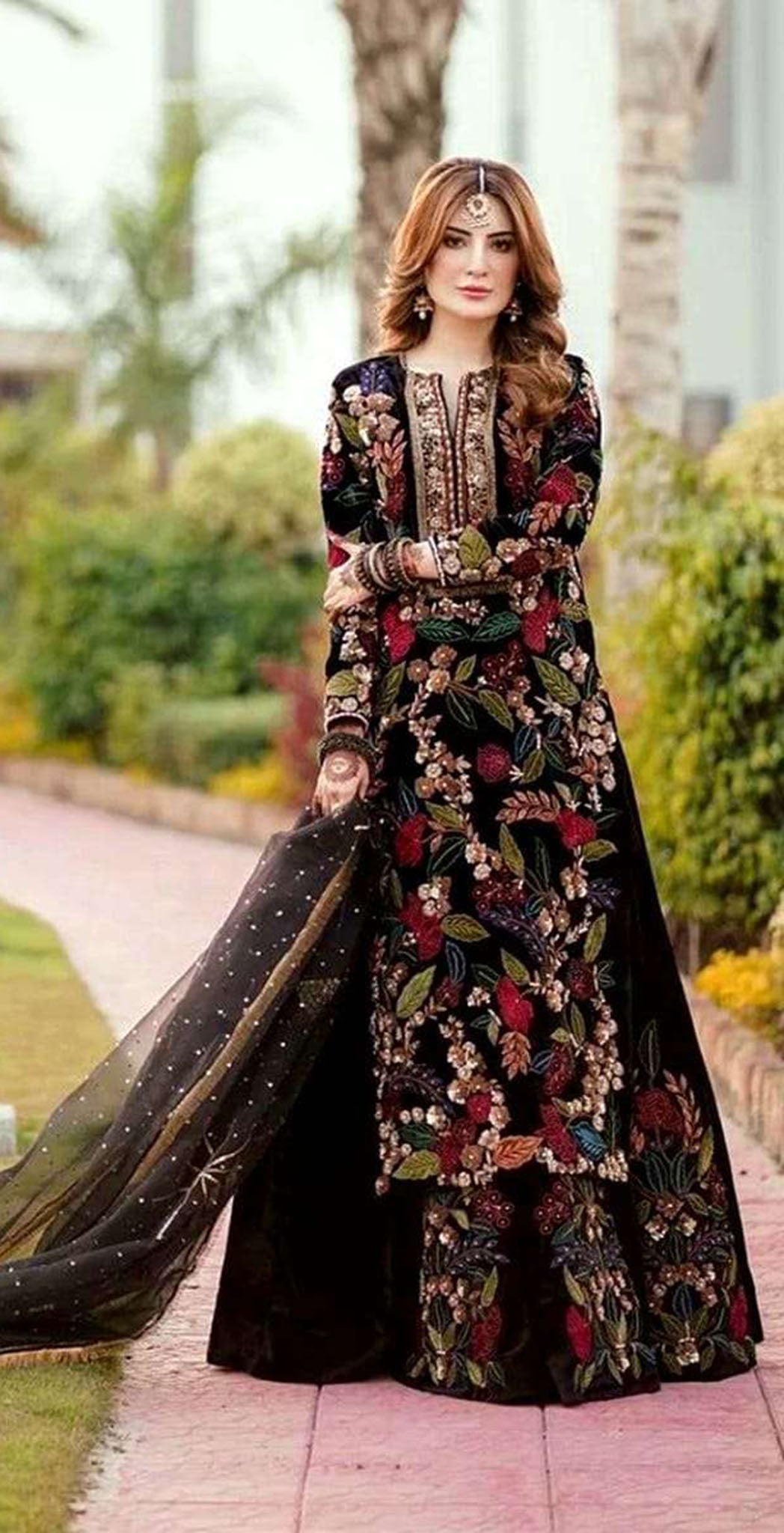 georgette embroidered dress material Free Size Stitched Georgette Sequin Embroidered Sharara In Burgundy (ACT7662)