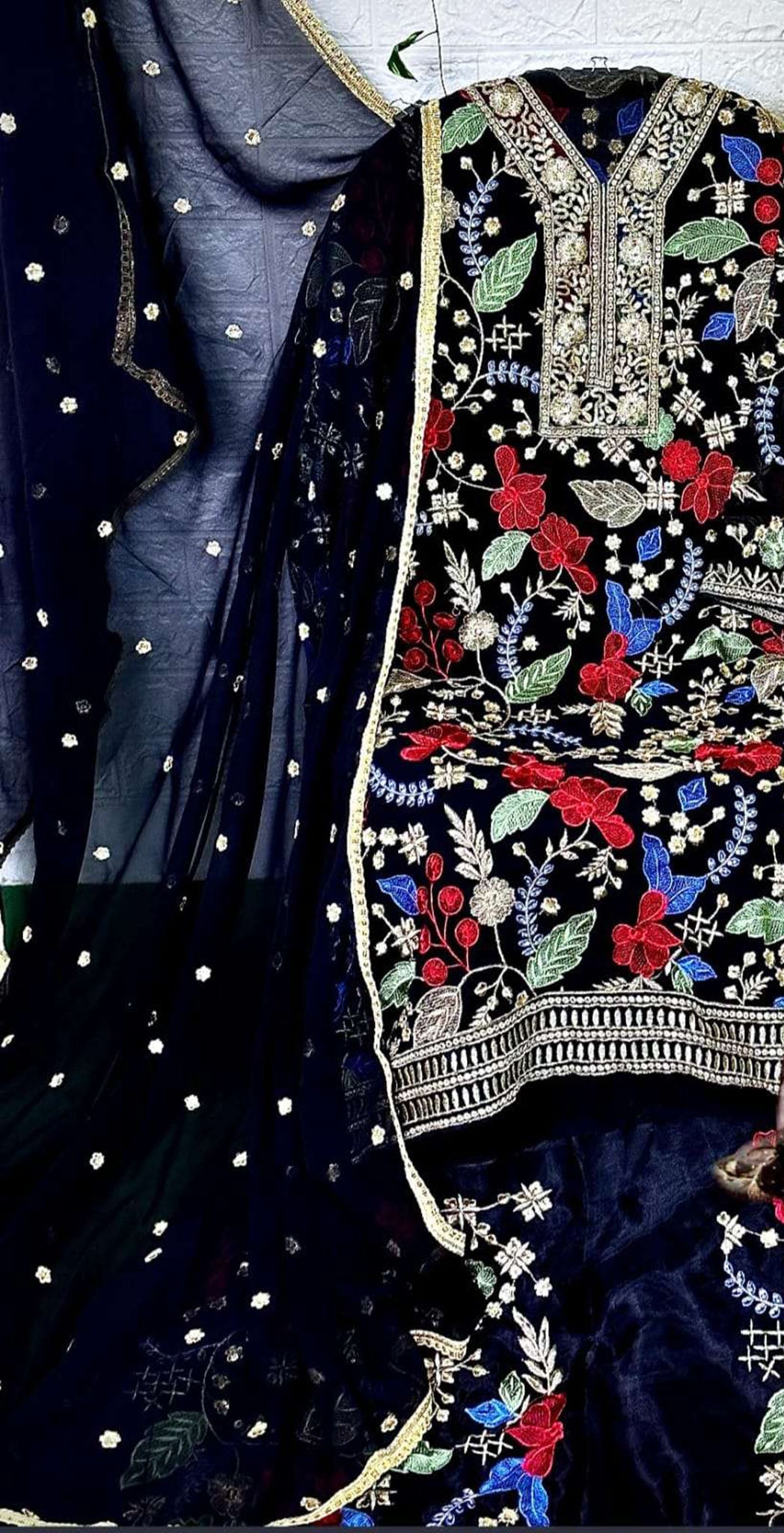 Black georgette embroidered dress material 5