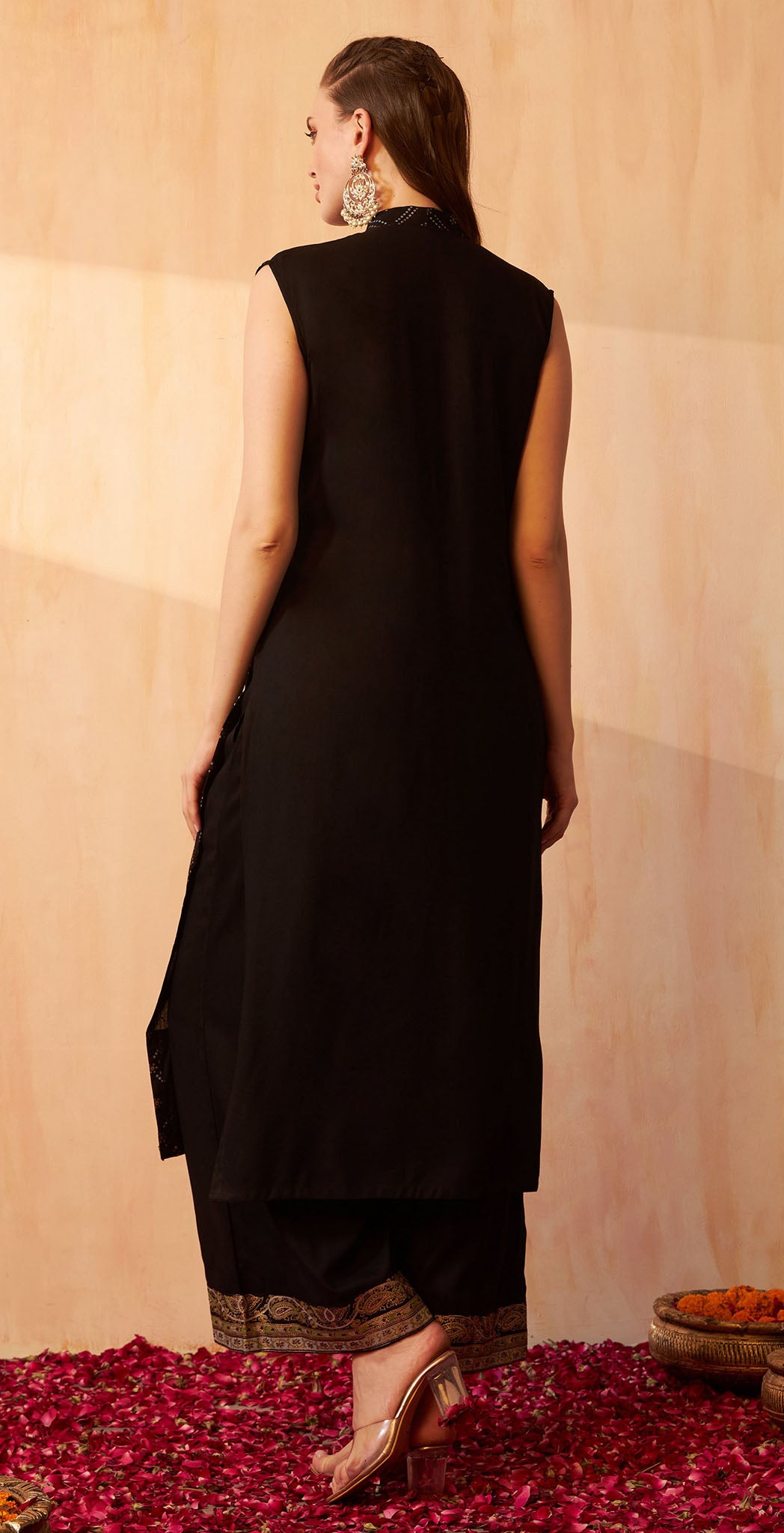 Rayon black Printed straight Kurta with palazzo