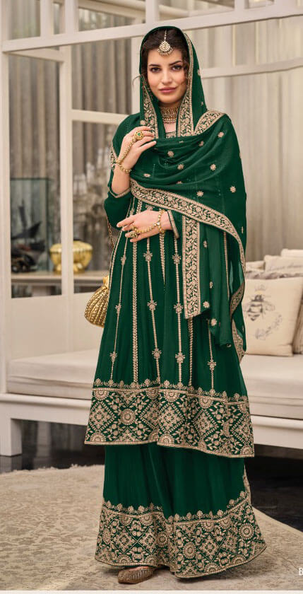 Women embroidered georgette chinon ready to wear salwar set