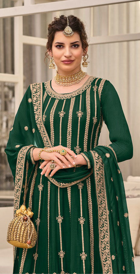 Women embroidered georgette chinon ready to wear salwar set