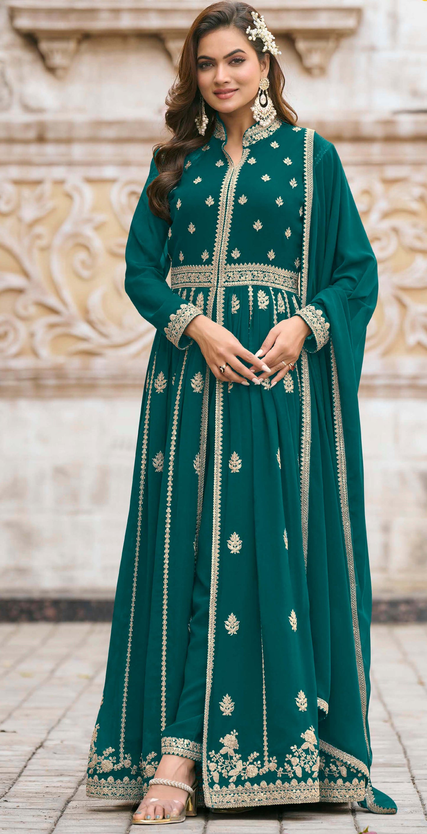 Women georgette embroidered and fully stitched salwar set