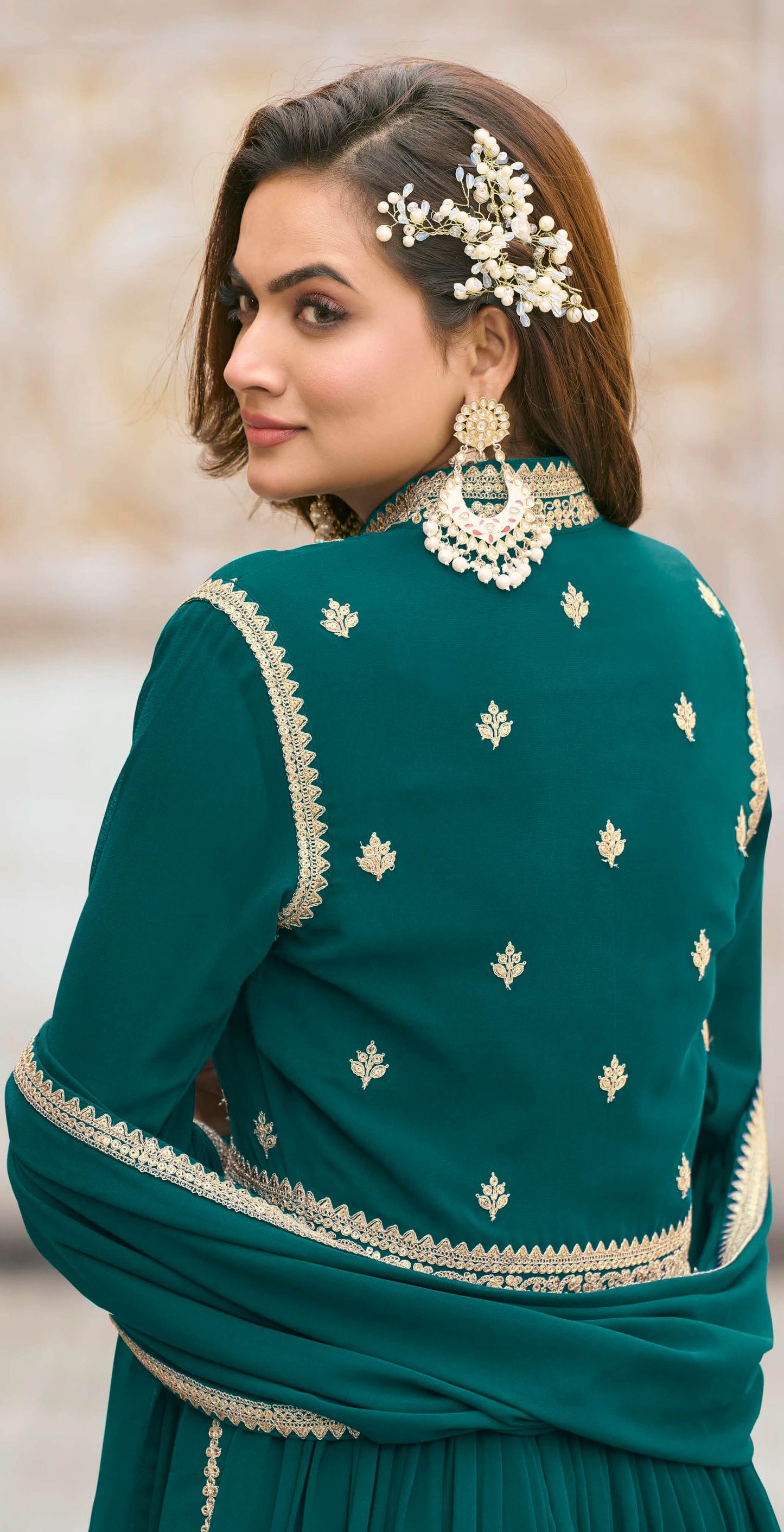 Women georgette embroidered and fully stitched salwar set