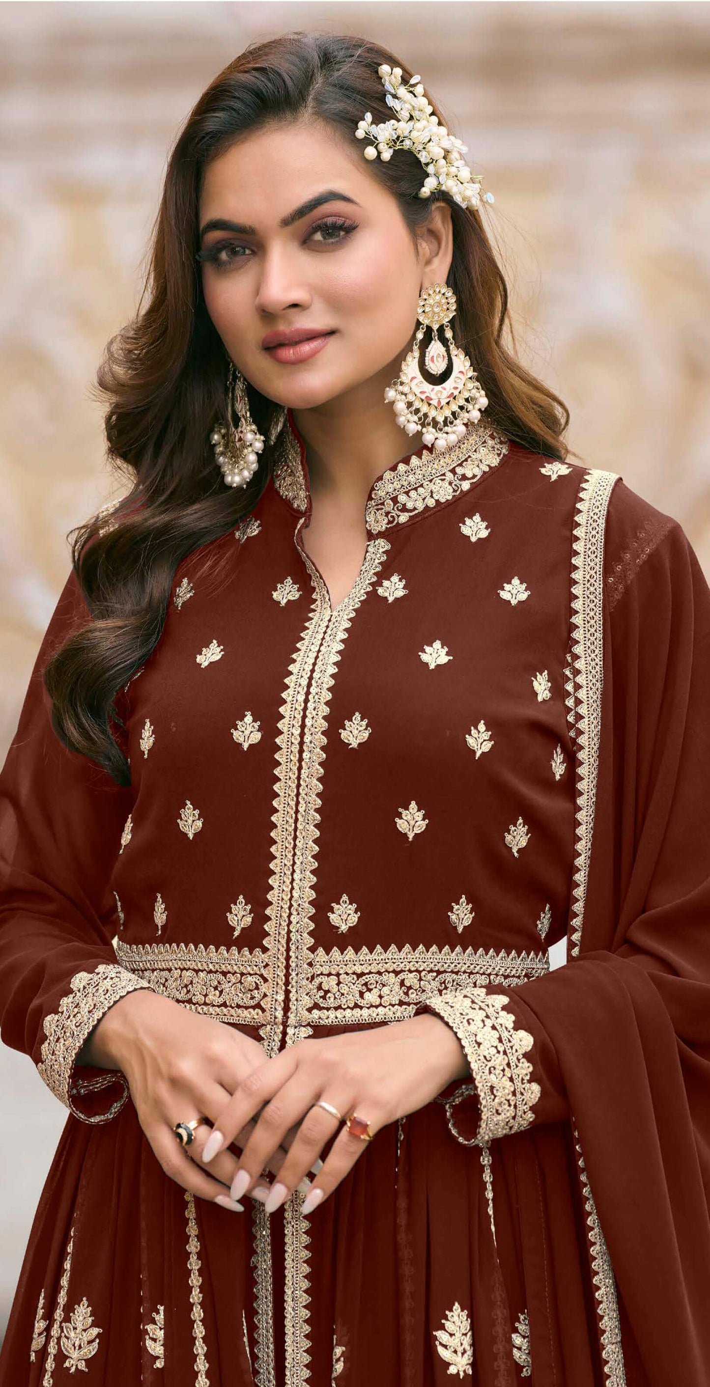 Women georgette embroidered and fully stitched salwar set