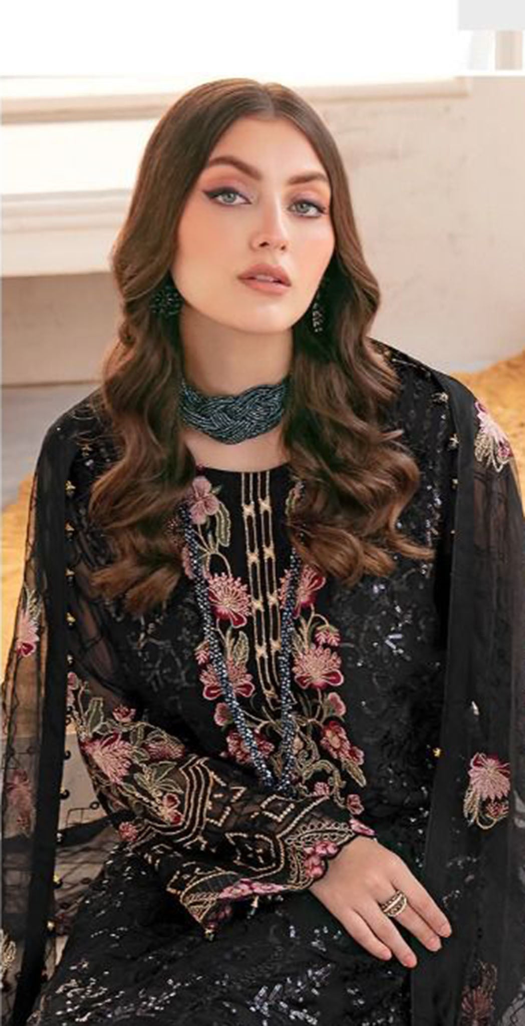 Black georgette embroidered dress material 8