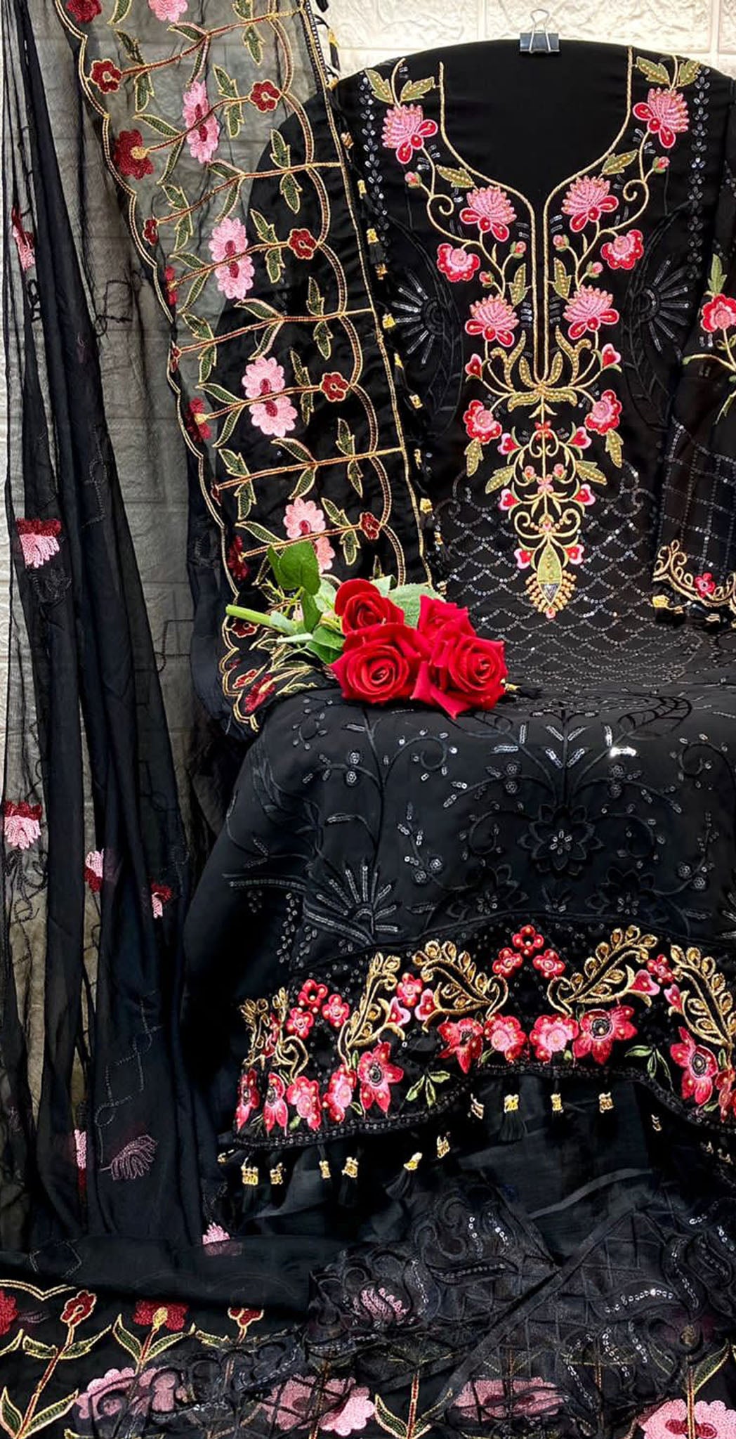 Black georgette embroidered dress material 8