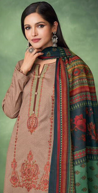 Women pure jam satin with heavy neck embroidered unstitched salwar set shifli work in daman