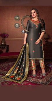 Women Bemberg Silk Fabric with Heavy Handwork and Jacquard Lace semi stitched salwar set
