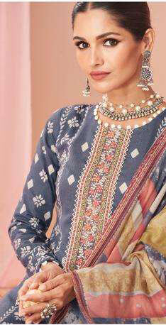 Women pure lawn cotton digital print with heavy neck & daman embroidered unstitched salwar set