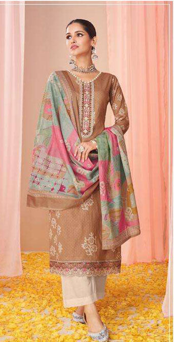 Women pure lawn cotton digital print with heavy neck & daman embroidered unstitched salwar set