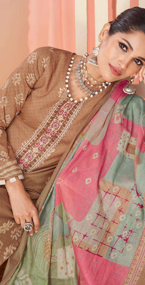 Women pure lawn cotton digital print with heavy neck & daman embroidered unstitched salwar set