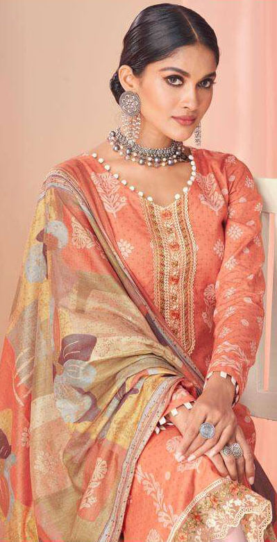 Women pure lawn cotton digital print with heavy neck & daman embroidered unstitched salwar set