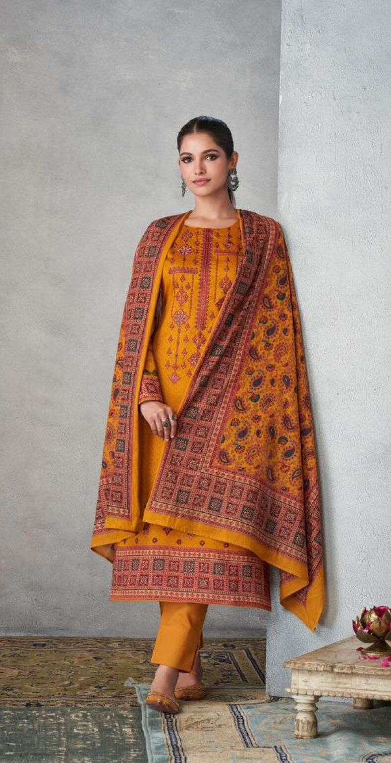 Women pure viscose jam satin digital print with neck embroidered unstitched salwar set