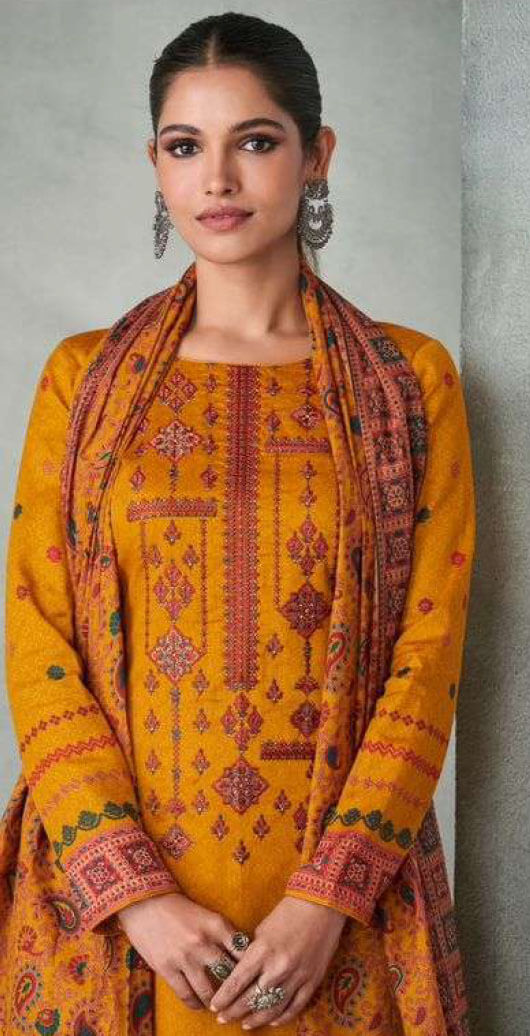 Women pure viscose jam satin digital print with neck embroidered unstitched salwar set