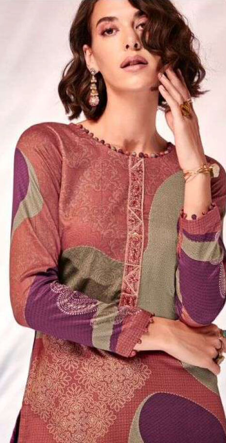 Women pure viscose jam satin digital print with heavy neck and daman embroidery unstitched salwar set