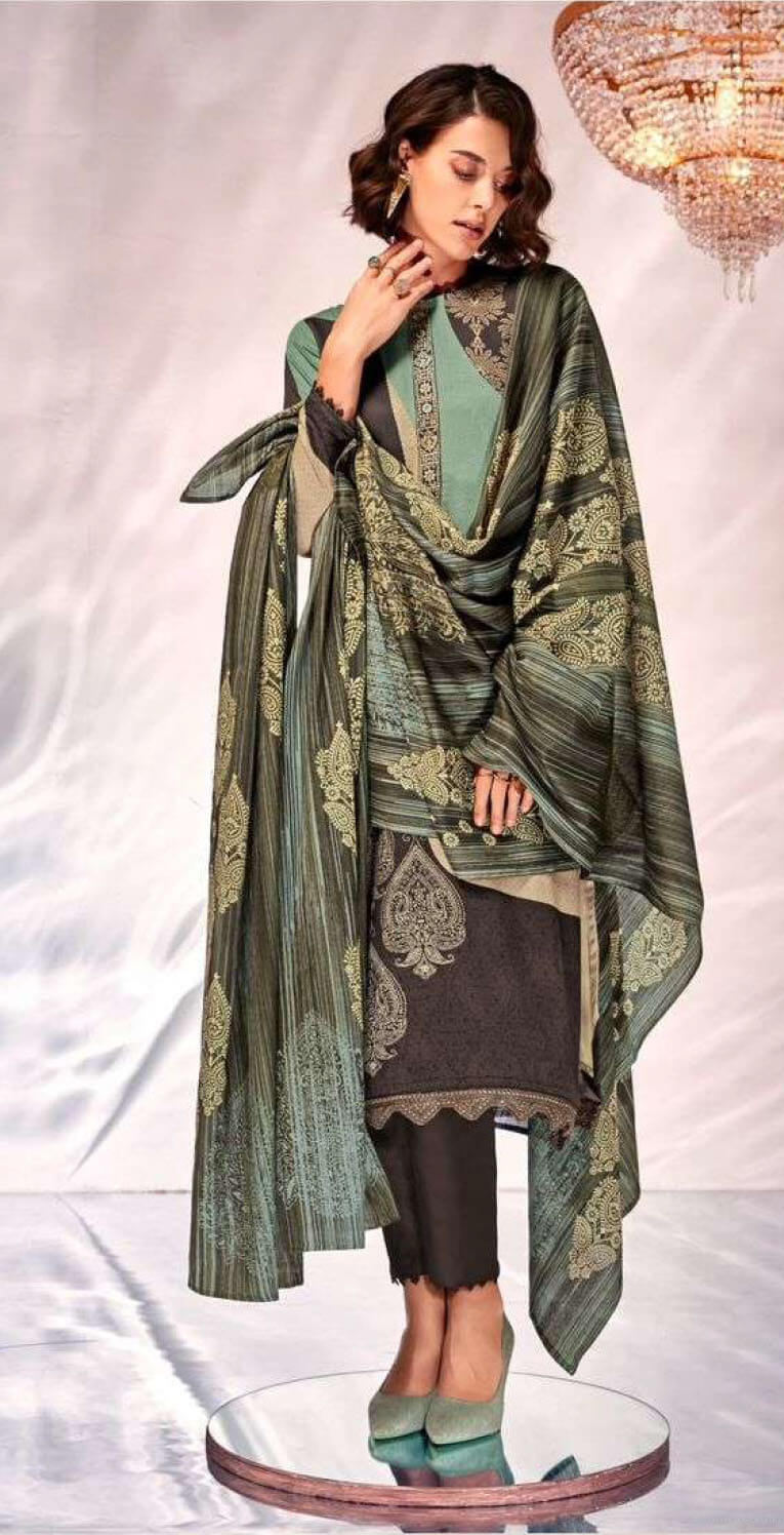 Women pure viscose jam satin digital print with heavy neck and daman embroidery unstitched salwar set