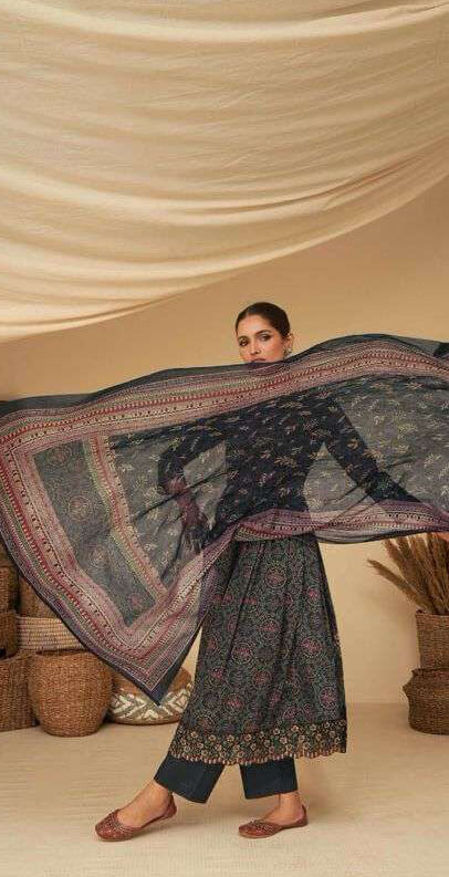 Women pure jam satin digital print with heavy cut work embroidered unstitched salwar set