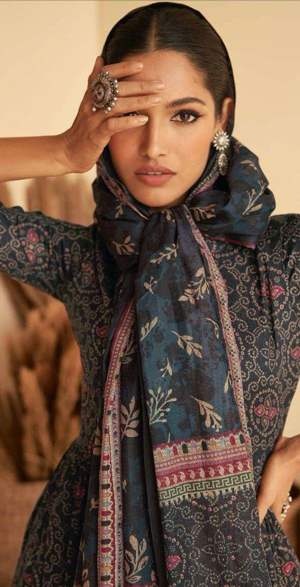 Women pure jam satin digital print with heavy cut work embroidered unstitched salwar set