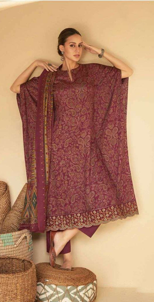 Women pure jam satin digital print with heavy cut work embroidered unstitched salwar set