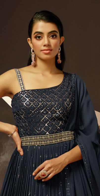 Women georgette embroidered and fully stitched gown