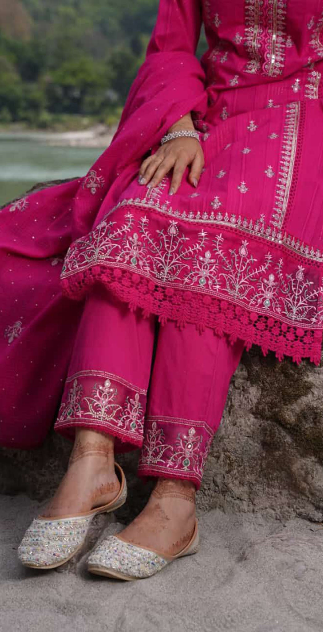 Rani pink cotton embroidered salwar set