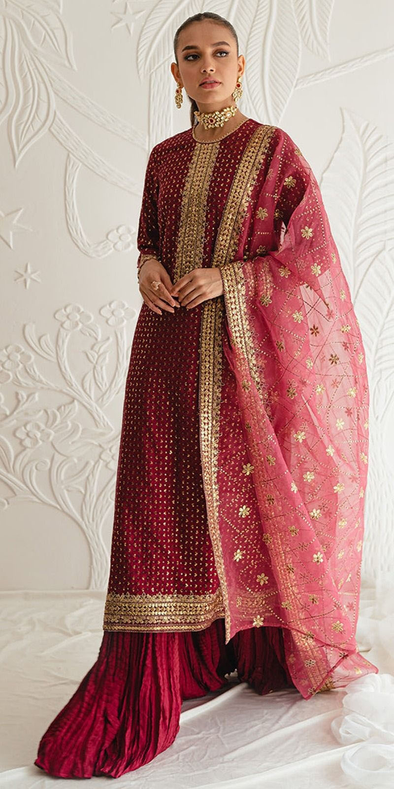 Rani pink georgette embroidered dress material