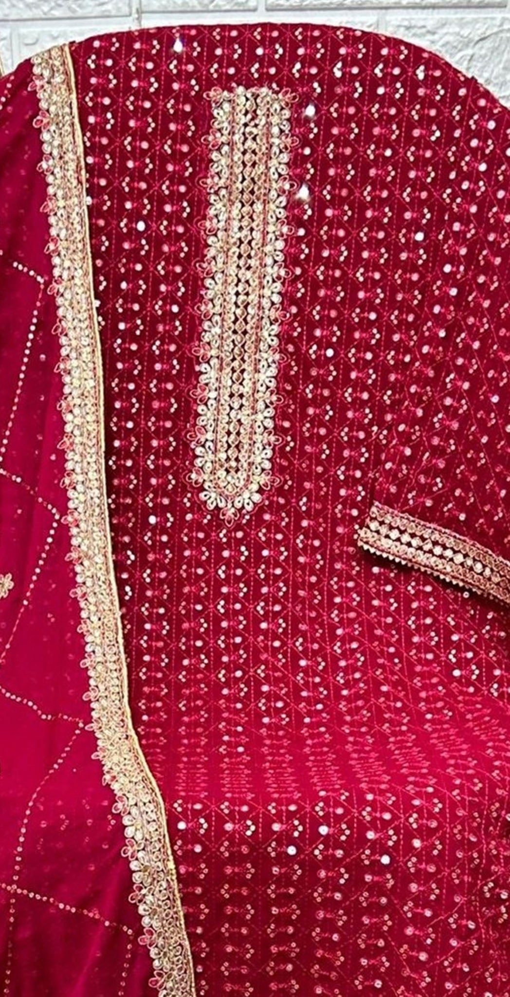 Rani pink georgette embroidered dress material