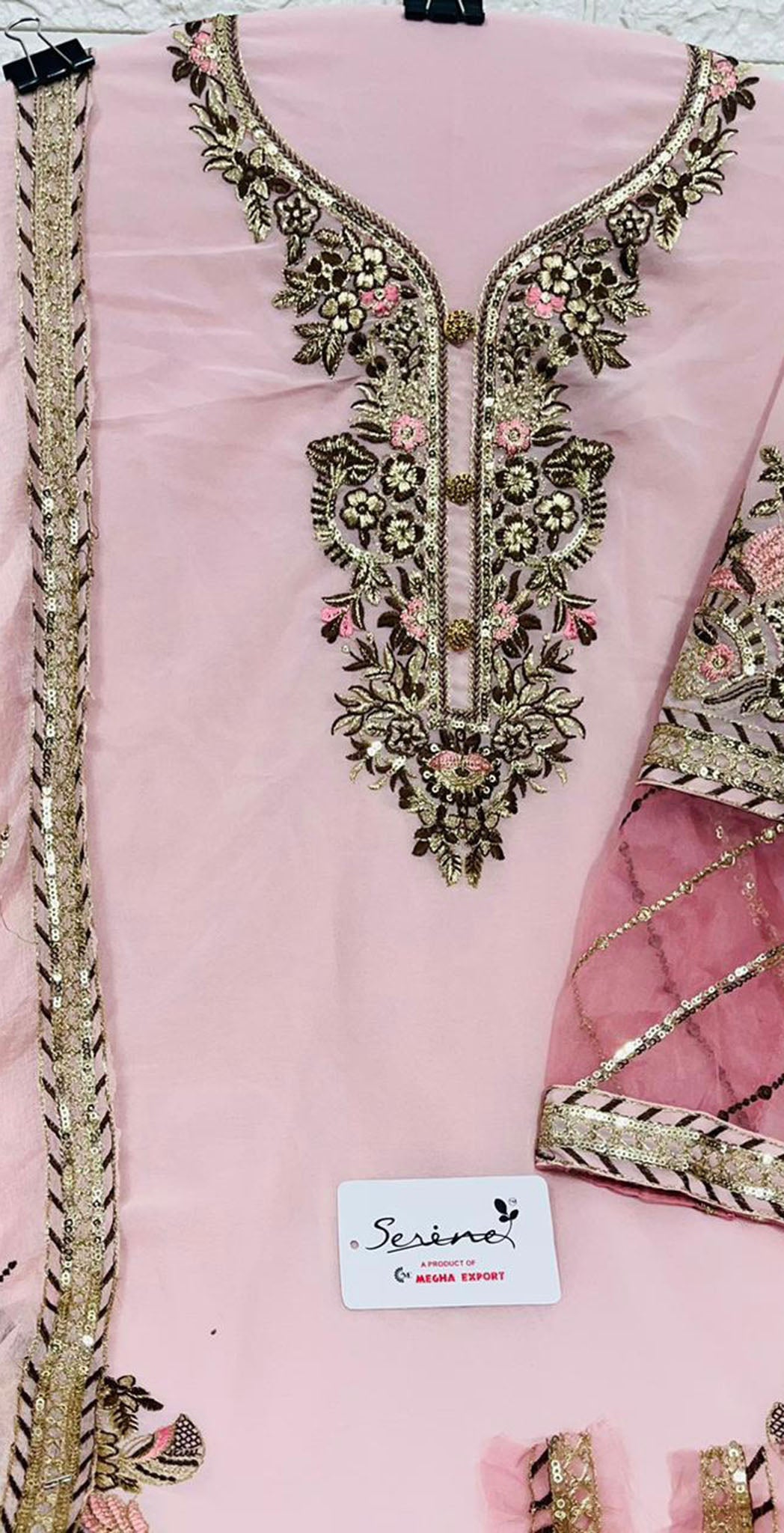 Pink georgette embroidered dress material