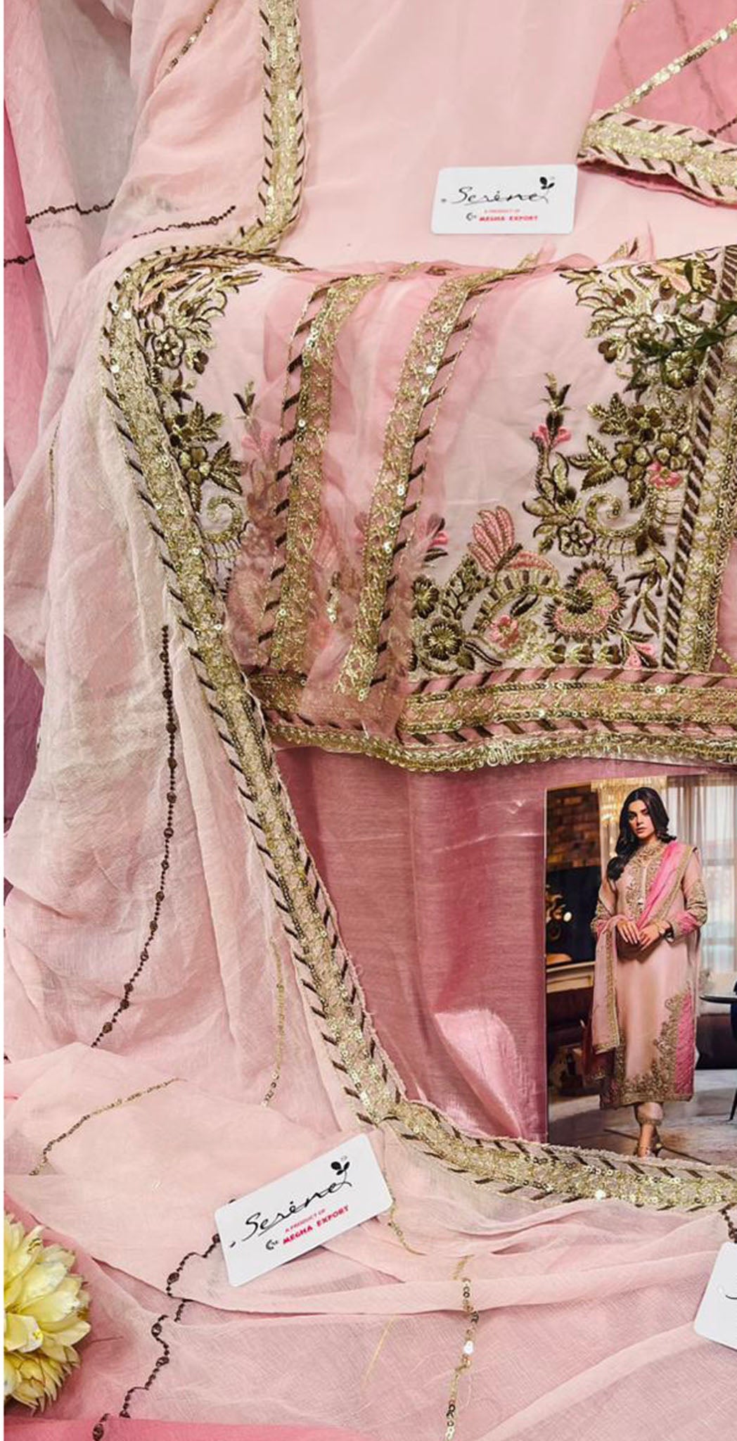 Pink georgette embroidered dress material