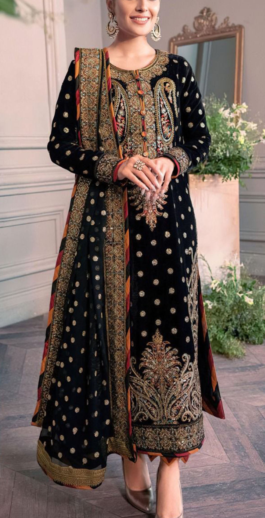 Black georgette embroidered dress material 12