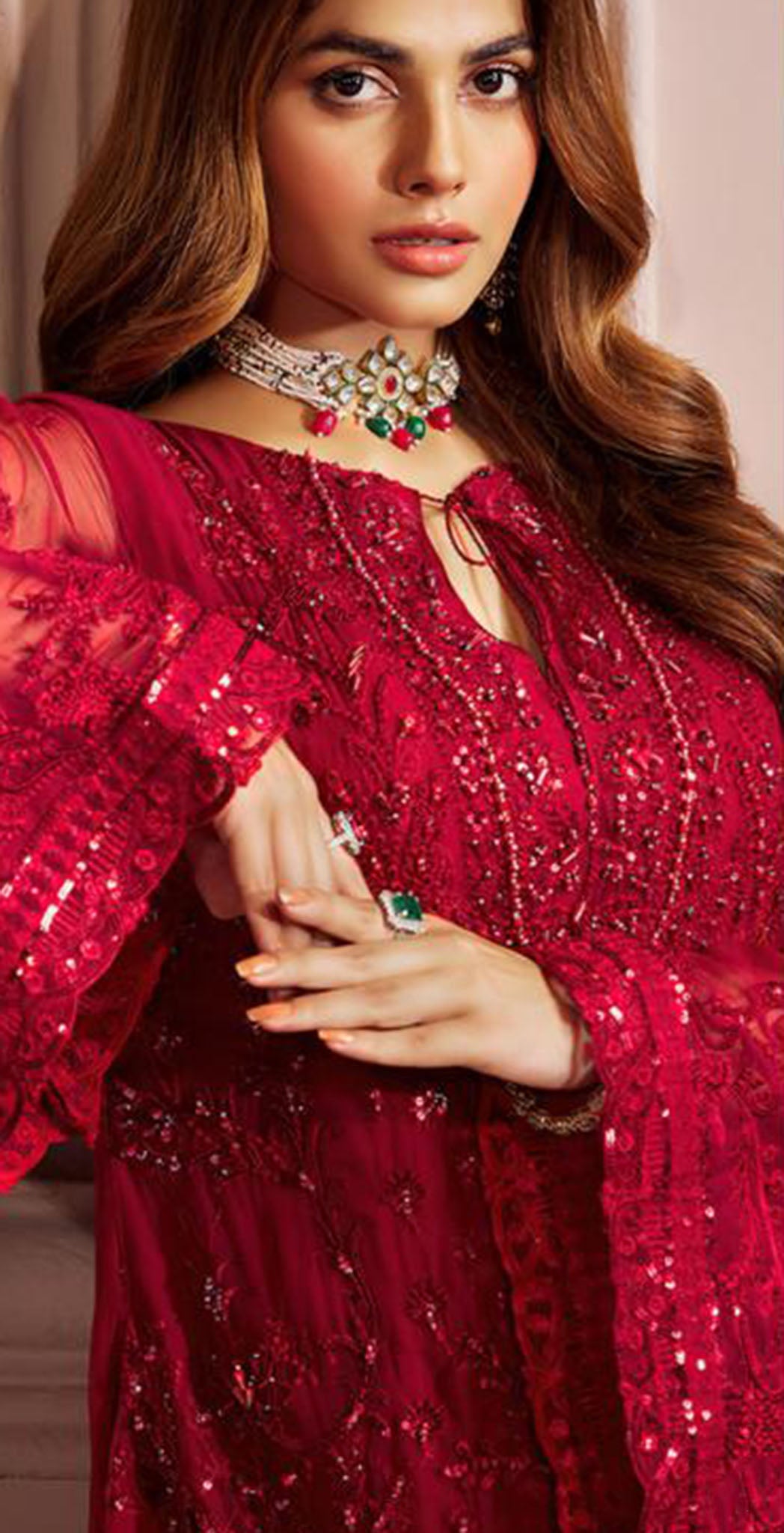 Maroon georgette embroidered dress material 2