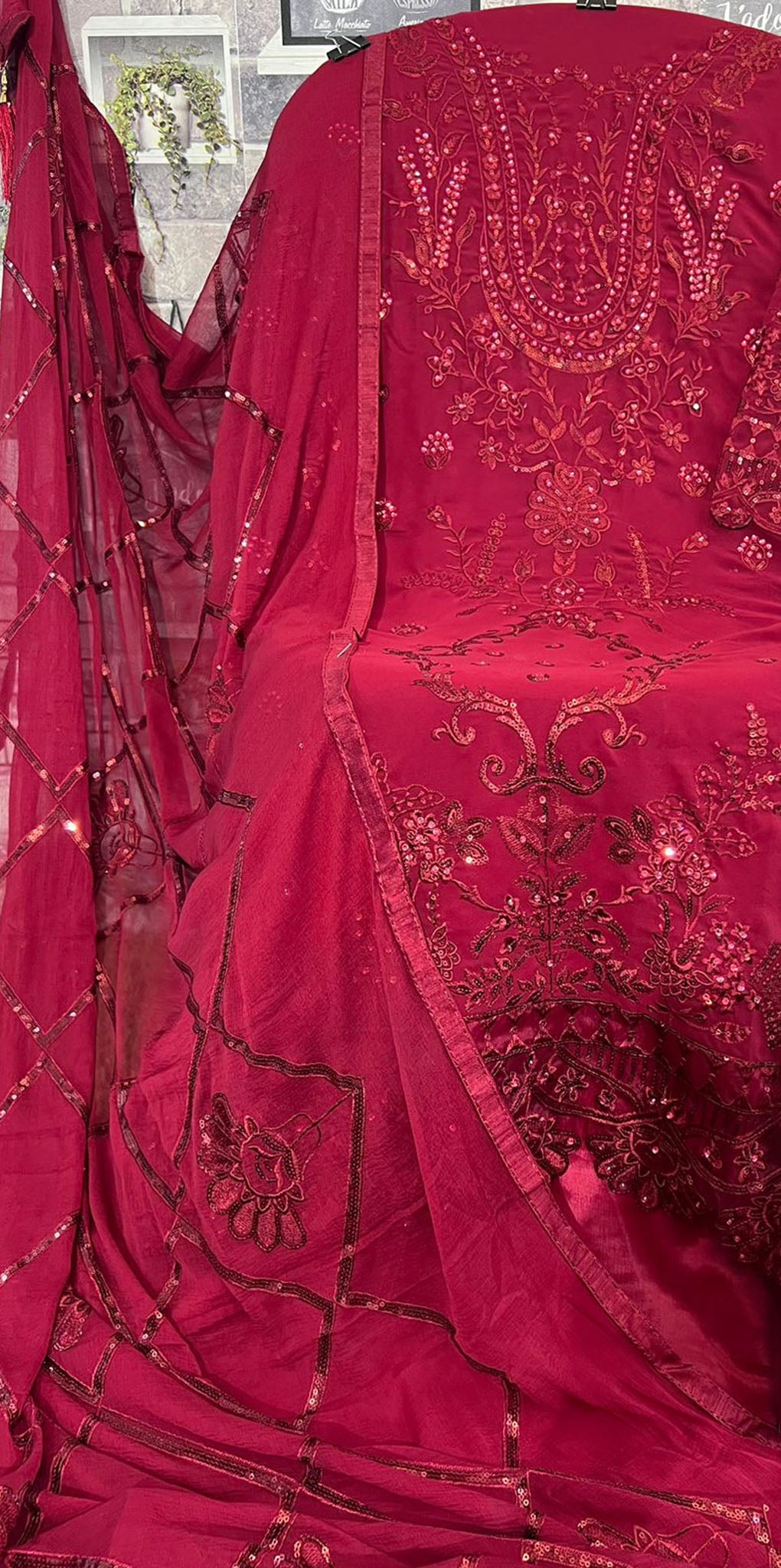Maroon georgette embroidered dress material 2