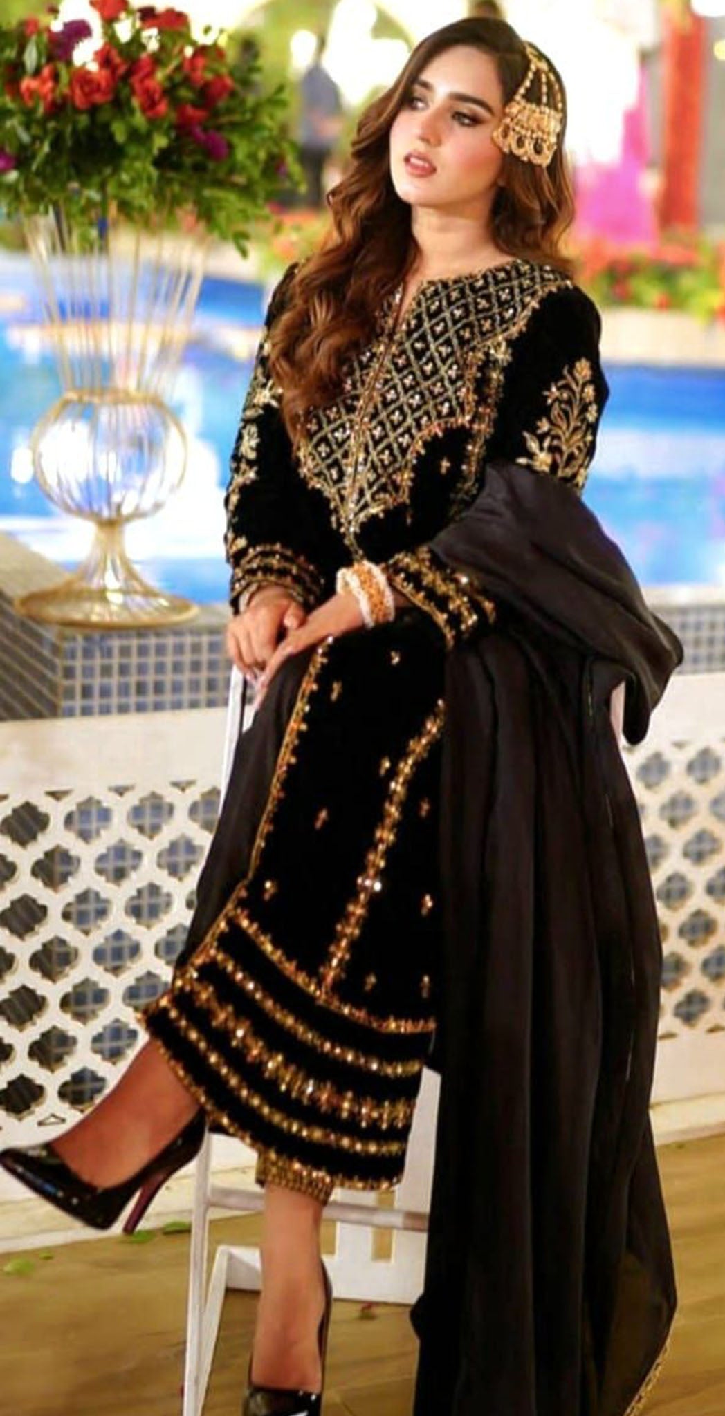 Black georgette embroidered dress material 4