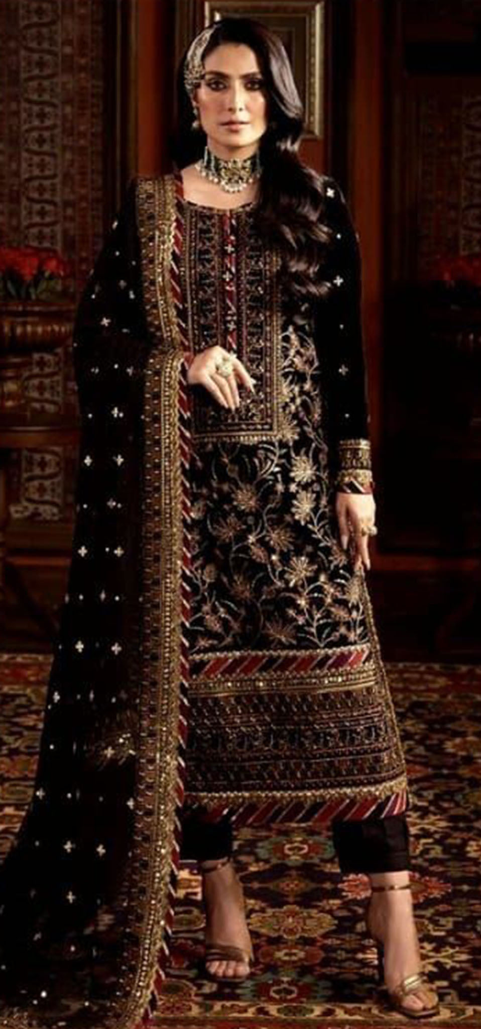 Black georgette embroidered dress material 3