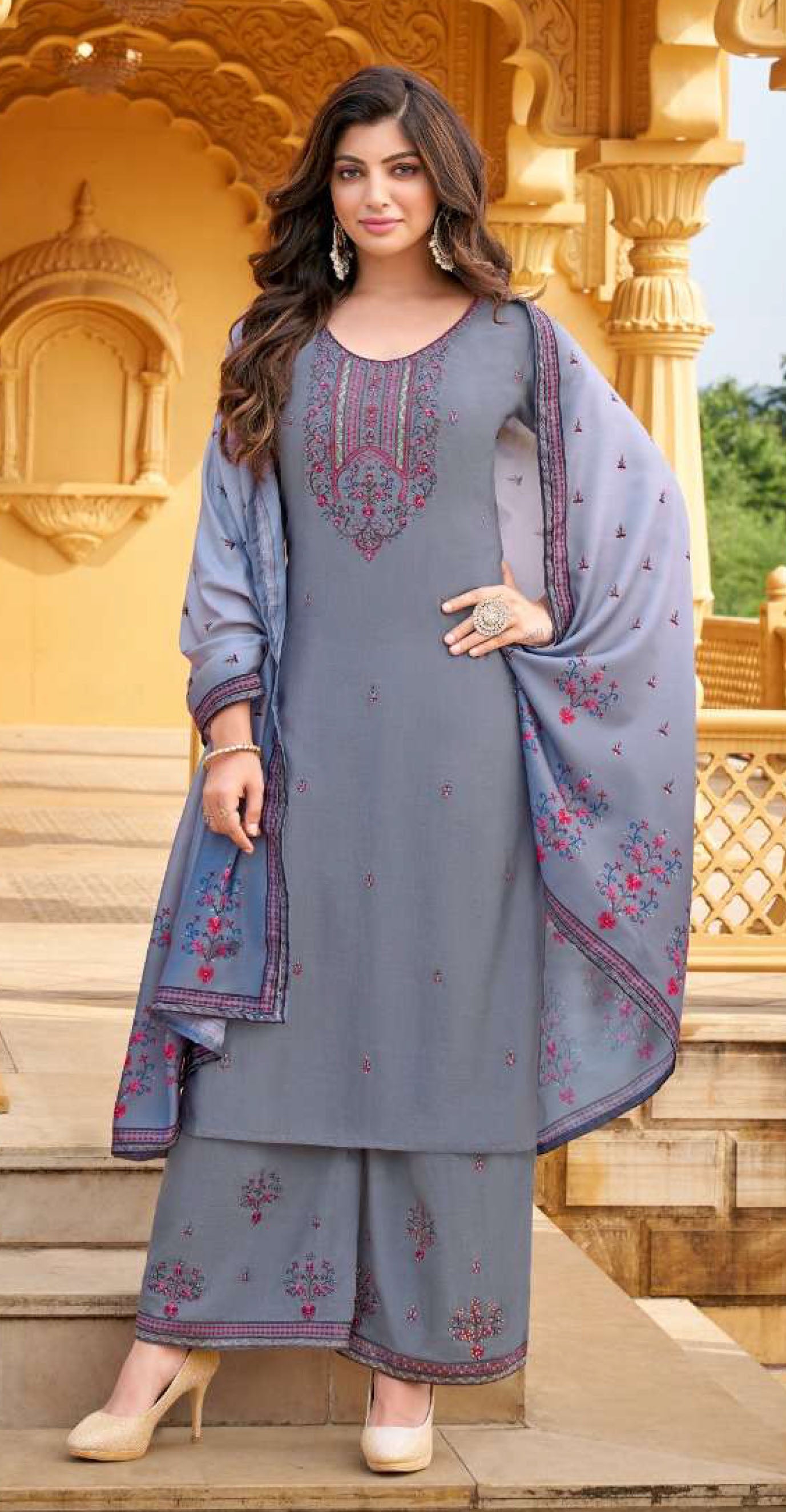 Women viscose with embroidery ready to wear salwar set