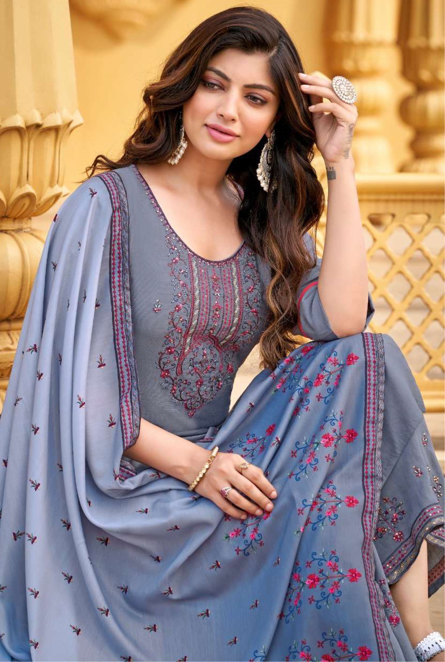 Women viscose with embroidery ready to wear salwar set