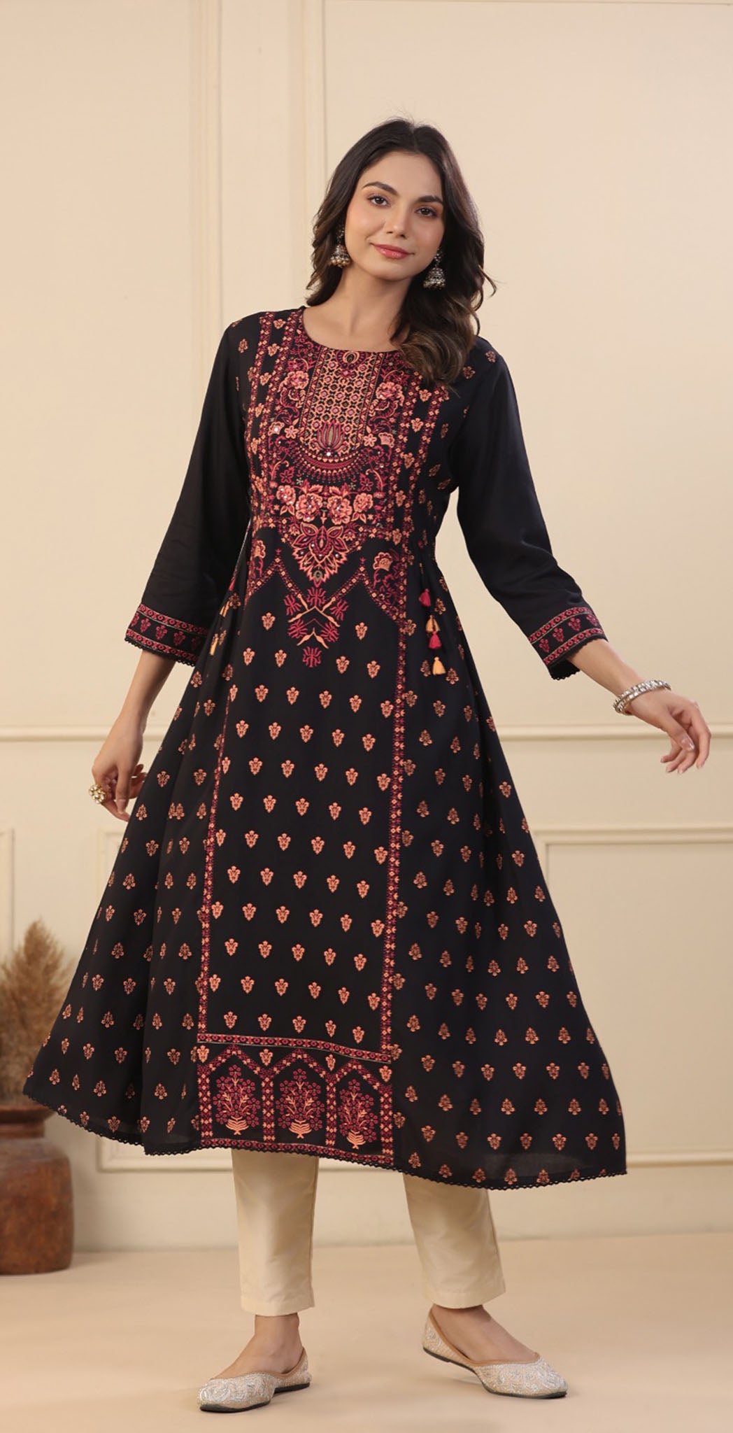 Black rayon printed Kurta