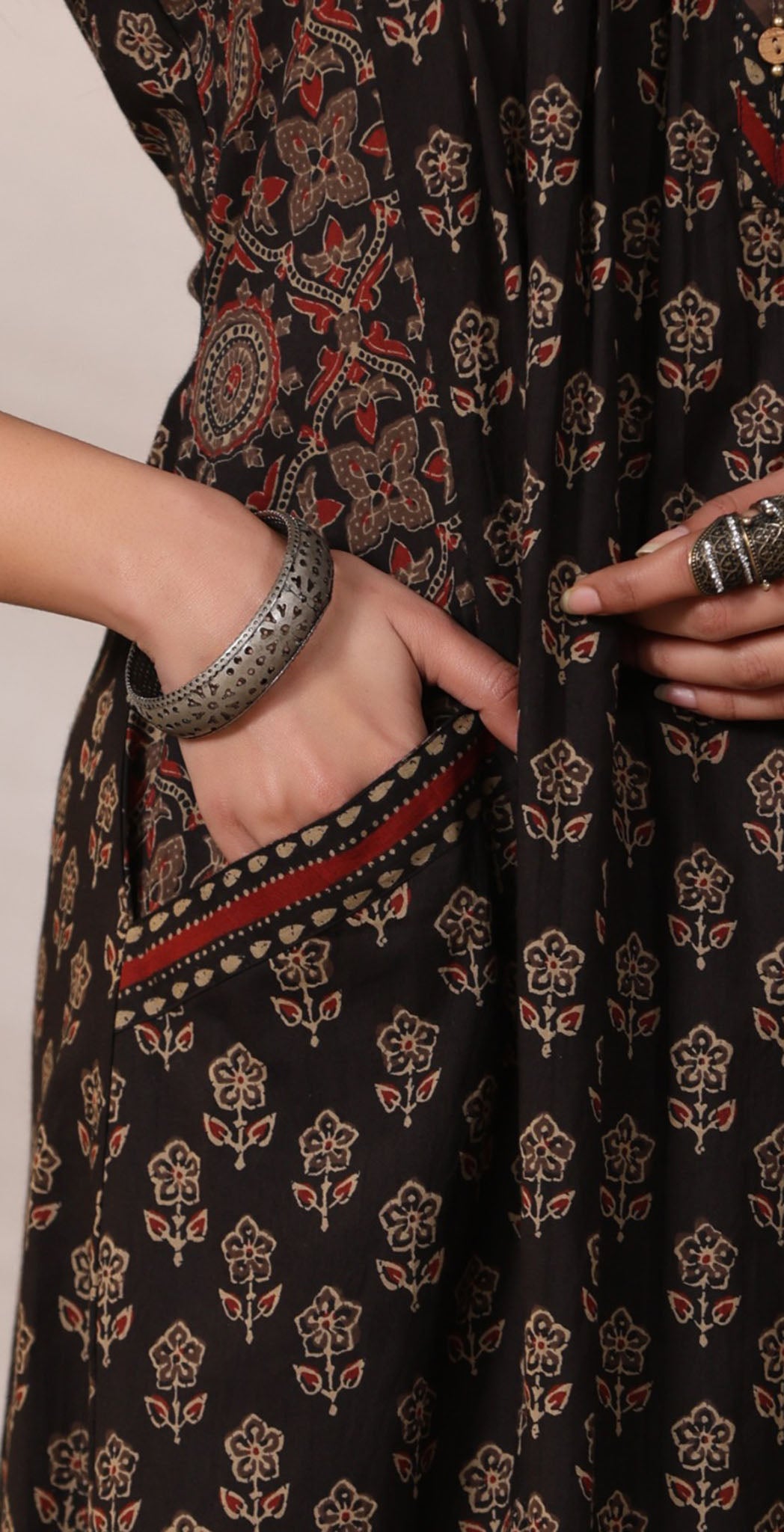 Dark brown cotton printed salwar suit