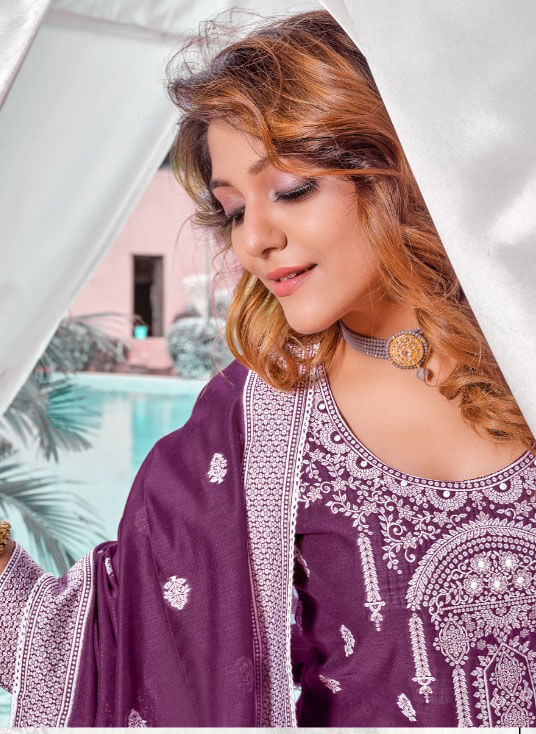 Women viscose chanderi with weaving banarasi jacquard ready to wear nairacut salwar set
