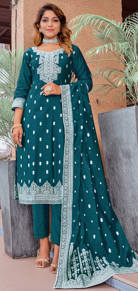 Women viscose chanderi with weaving banarasi jacquard ready to wear nairacut salwar set