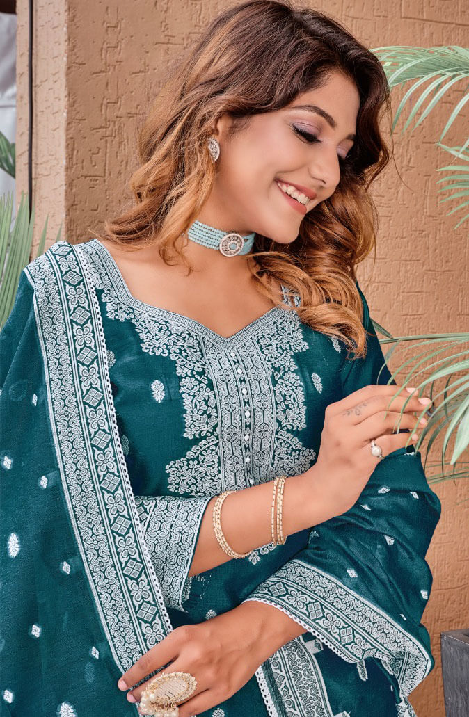 Women viscose chanderi with weaving banarasi jacquard ready to wear nairacut salwar set