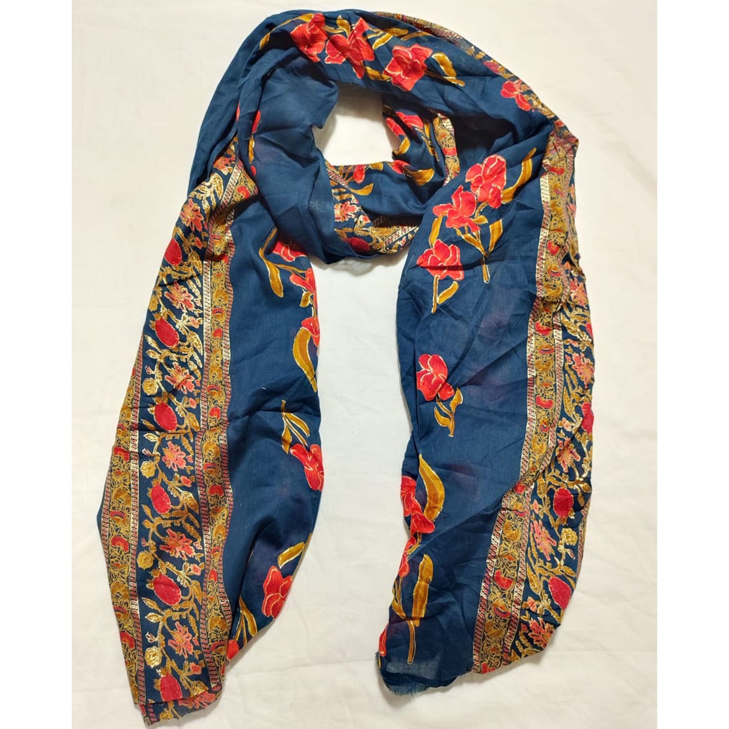 DARK BLUE COTTON FLORAL PRINTED DUPATTA