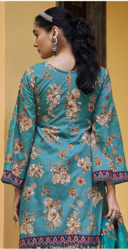 Women printed pure lawn cotton embroidery work with GPO lace unstitched salwar set