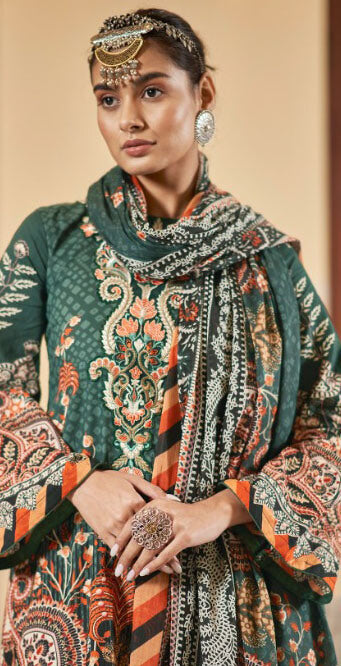 Women printed pure lawn cotton embroidery work with GPO lace unstitched salwar set