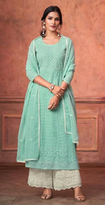 Women embroidered heavy georgette ready to wear salwar set